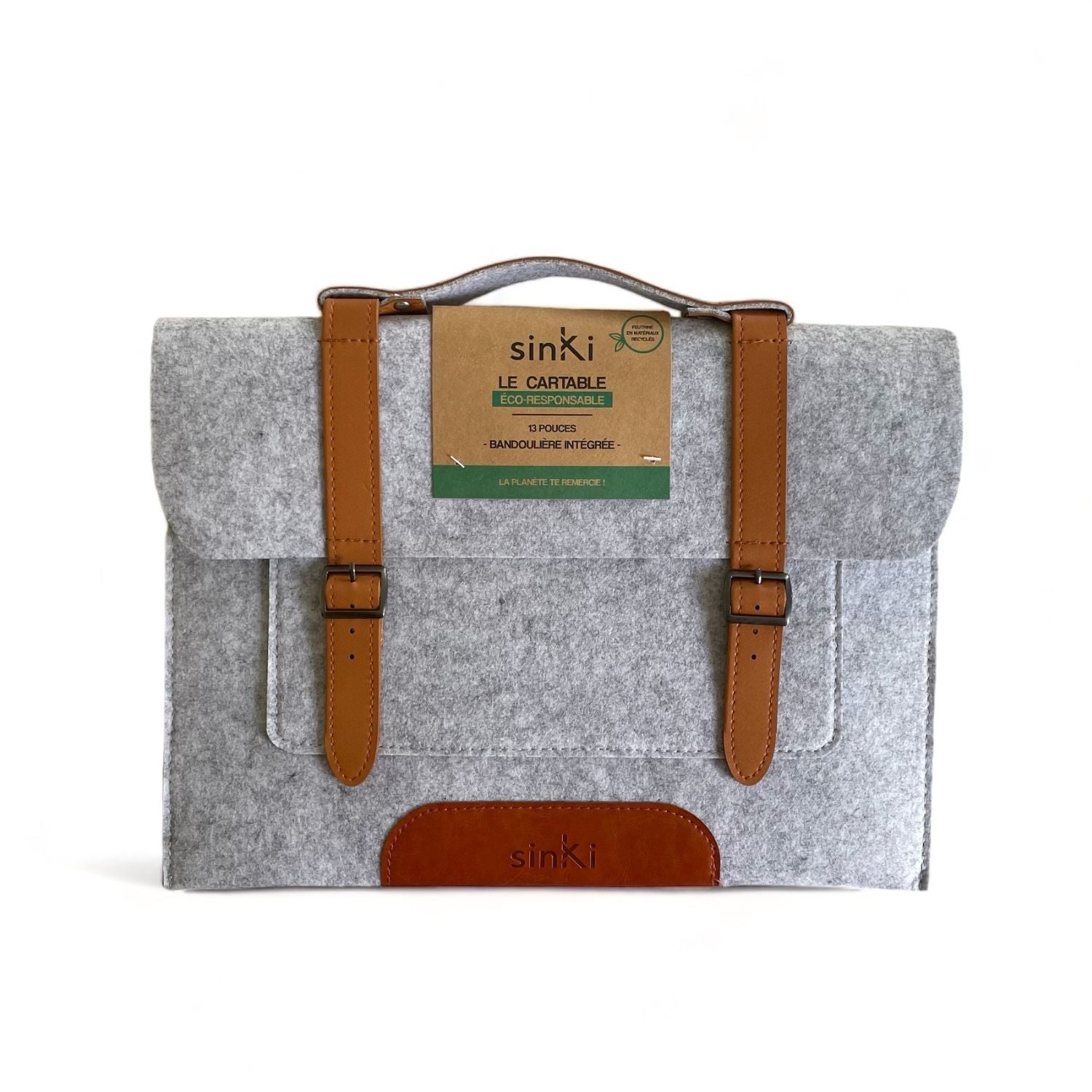 Satchel Style 13 Inch Recycled Laptop Sleeve in Light Grey by Sinki