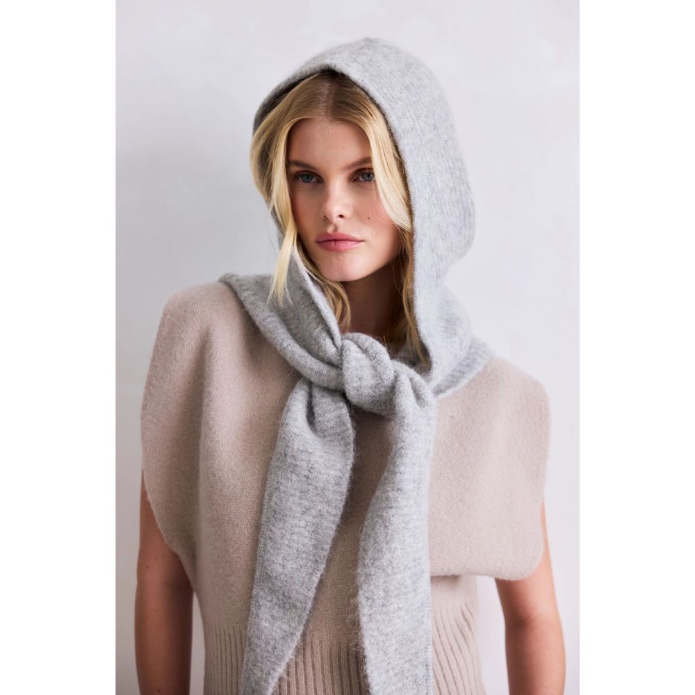 Grey Alpaca Hooded Scarf