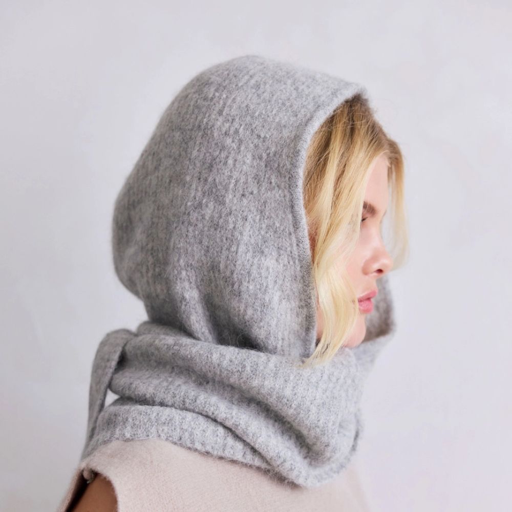 Grey Alpaca Hooded Scarf