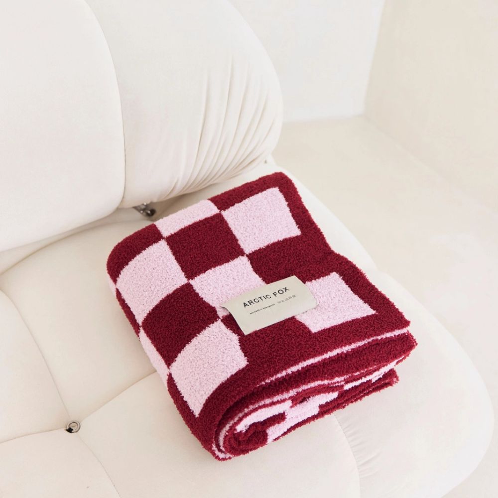 Pink Checkerboard Super Soft Teddy Fleece Throw