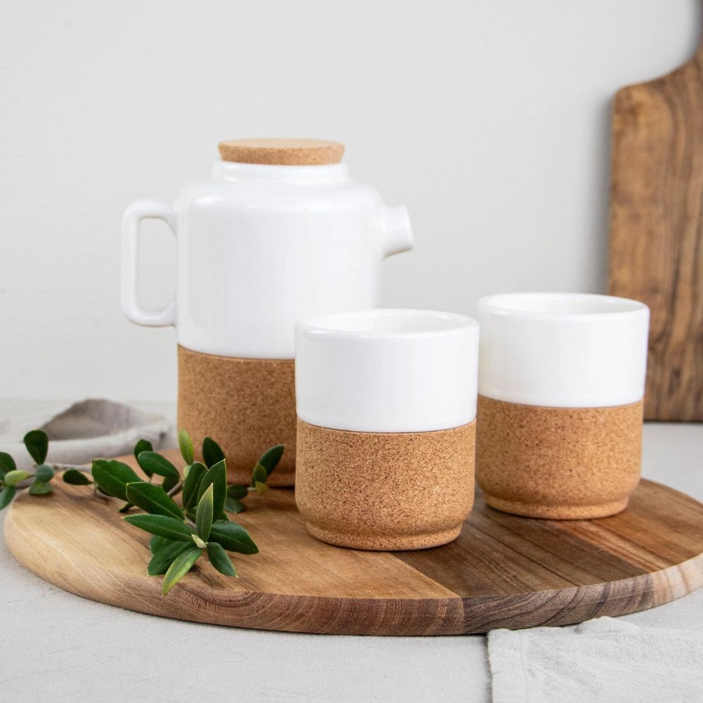 Teapot & Handleless Mugs Gift Set- White by Liga