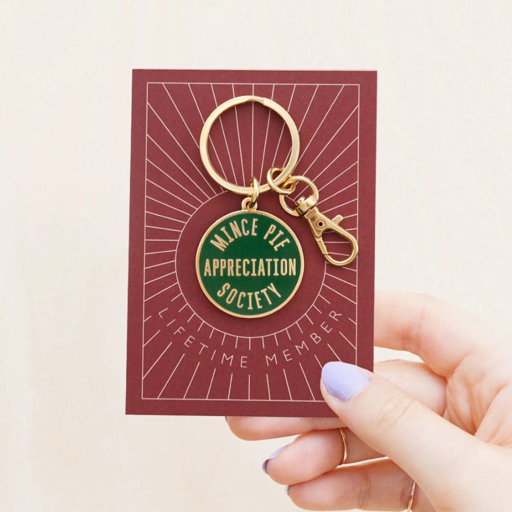 Mince Pie Appreciation Society Green Enamel Keyring by Alphabet Bags