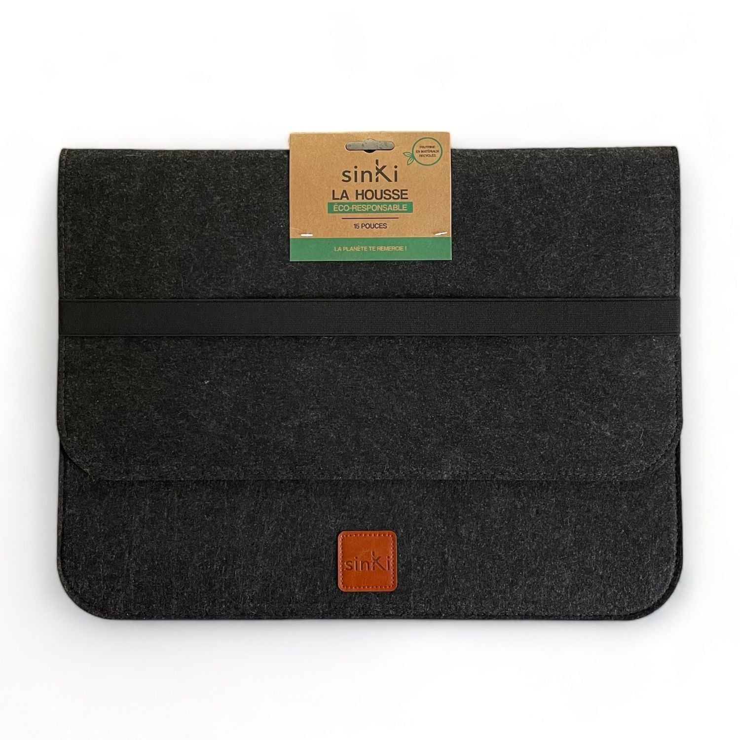 Anthracite grey laptop sleeve in eco felt 15 inch