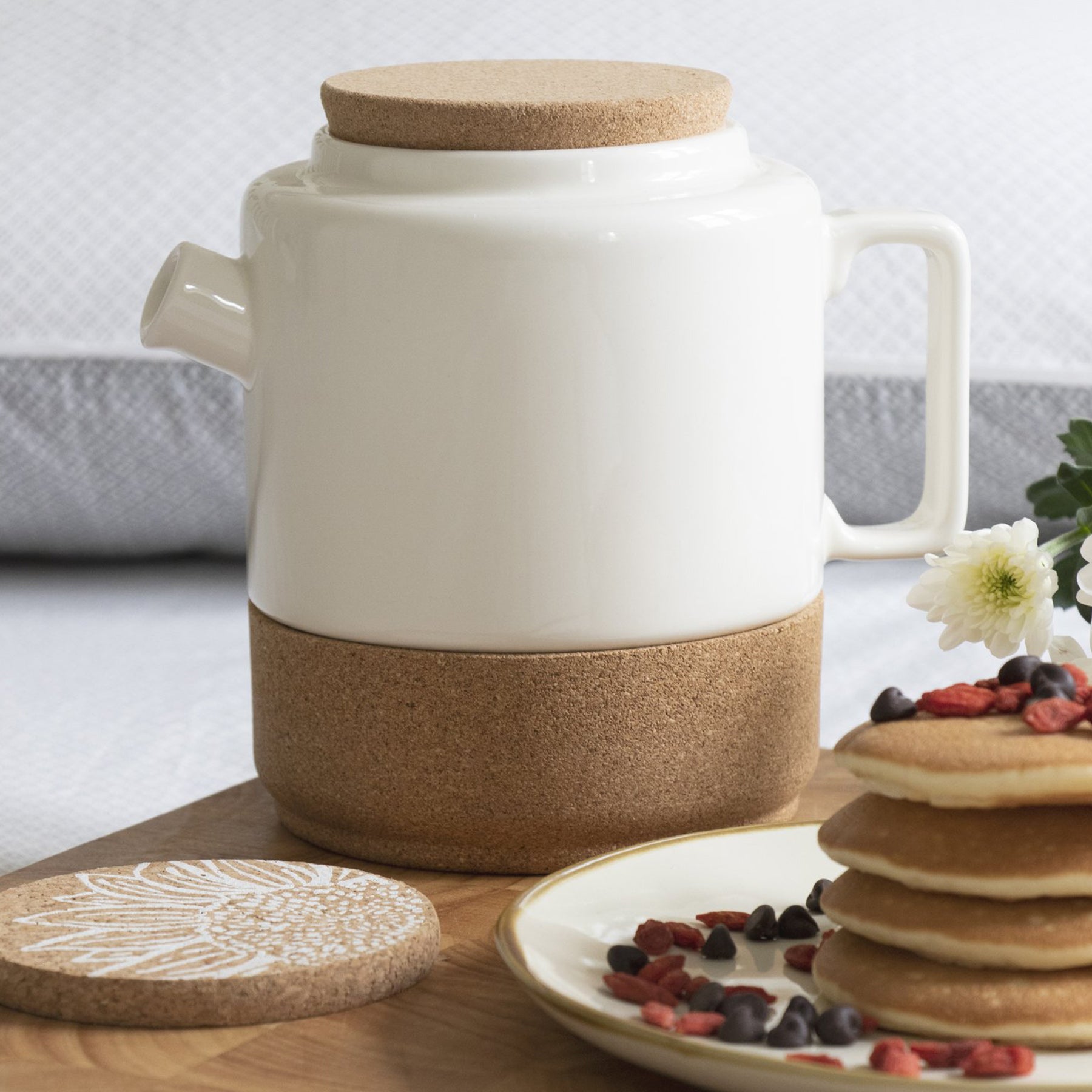 Large ceramic and cork teapot