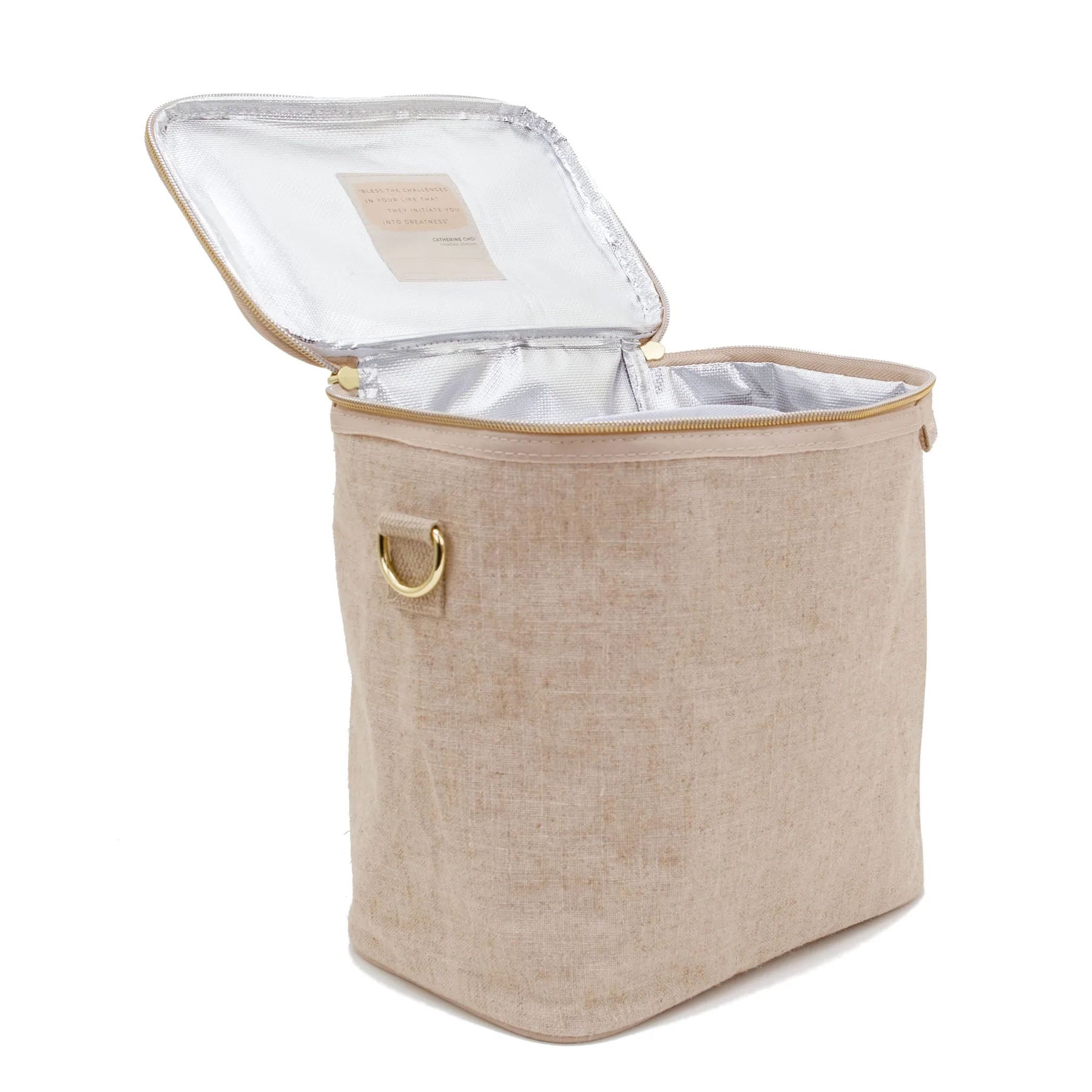 Bag opened showing insulated lining