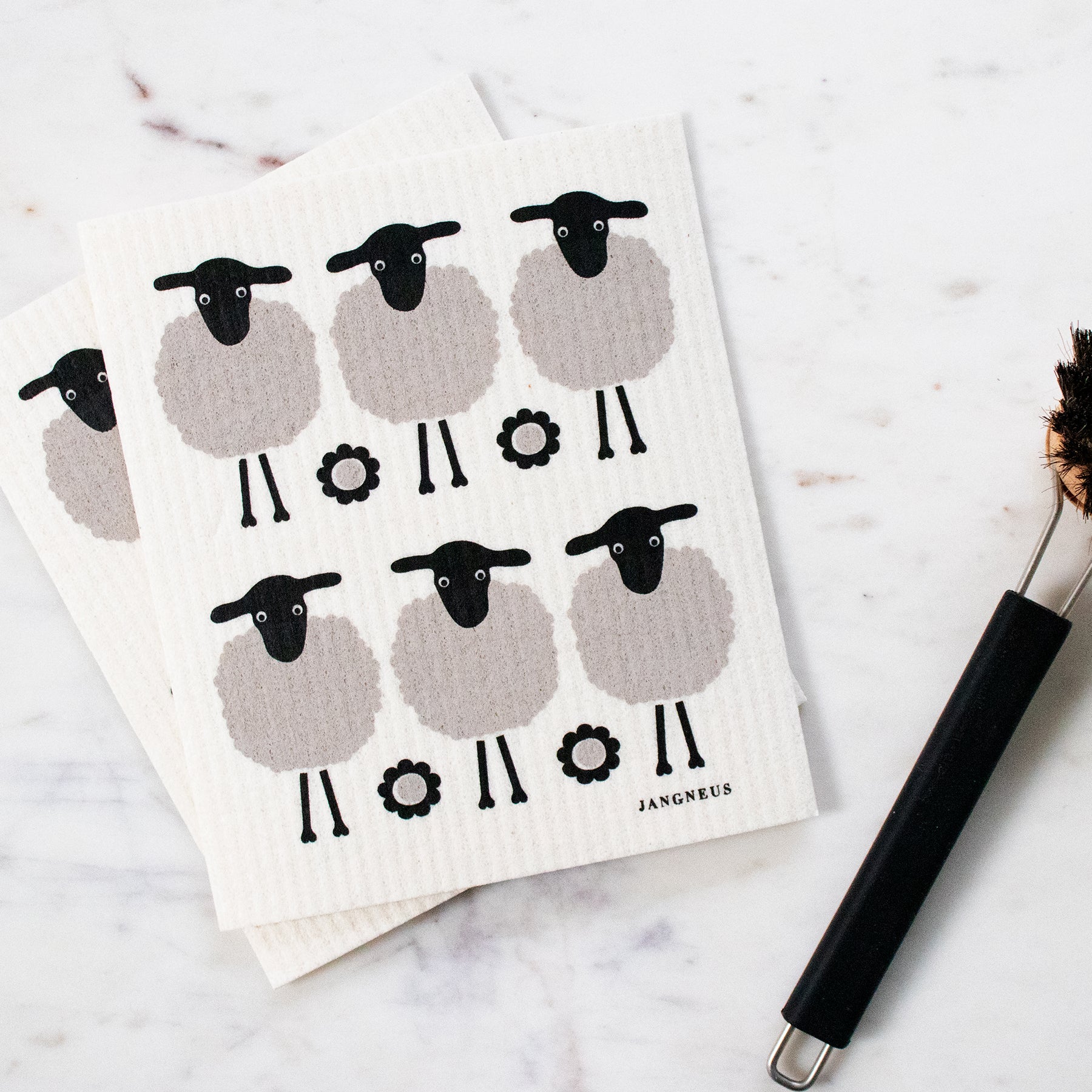 Tea Towel & Dishcloth Bundle - Grey Sheep