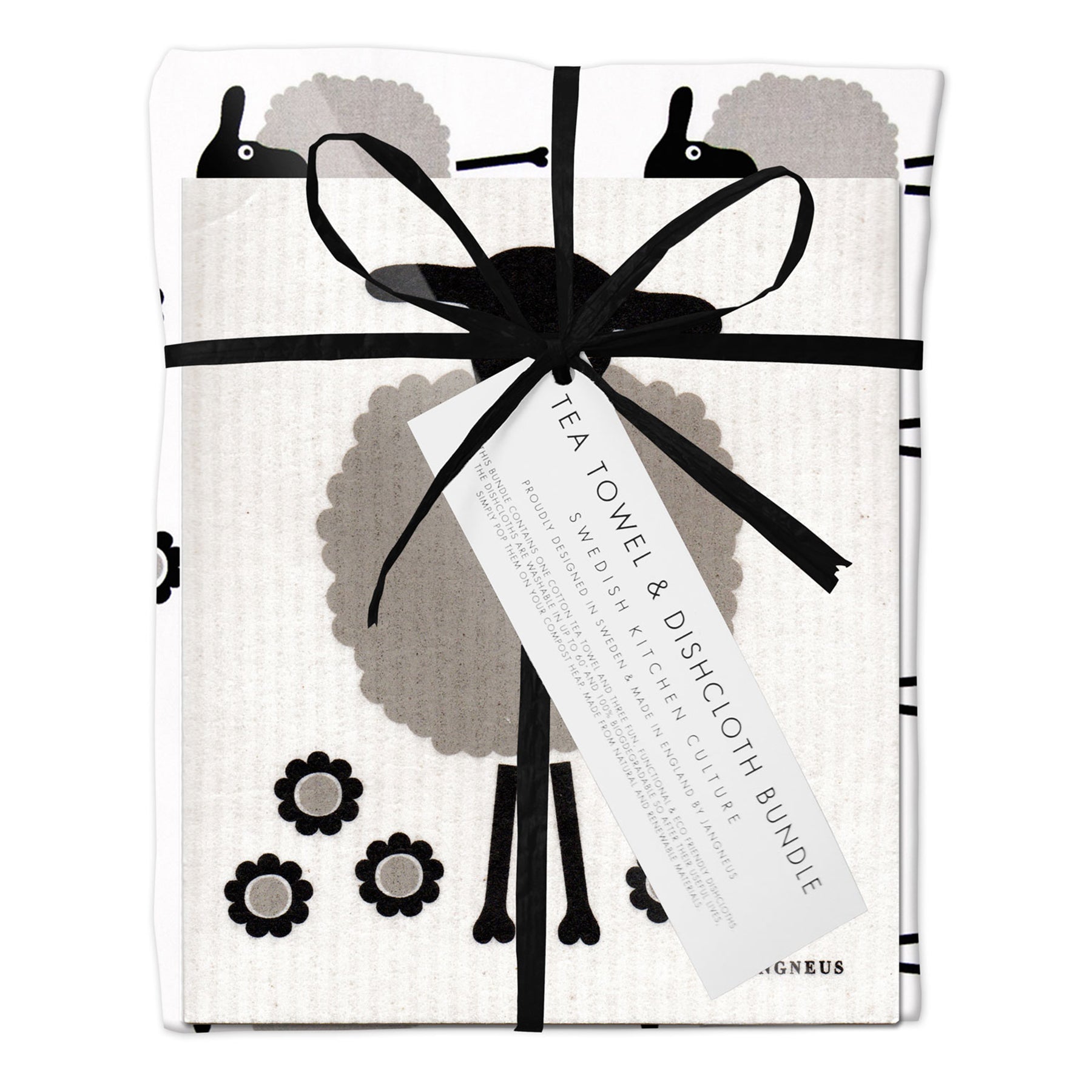 Tea Towel & Dishcloth Bundle - Grey Sheep