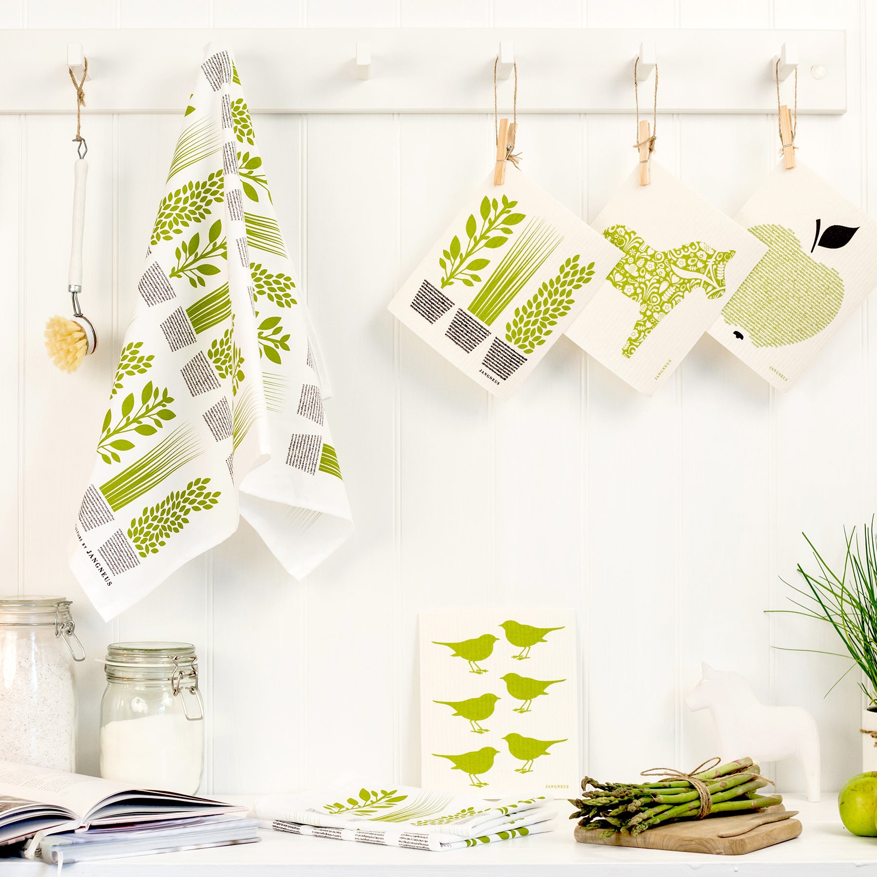 Cotton tea towel green herbs design