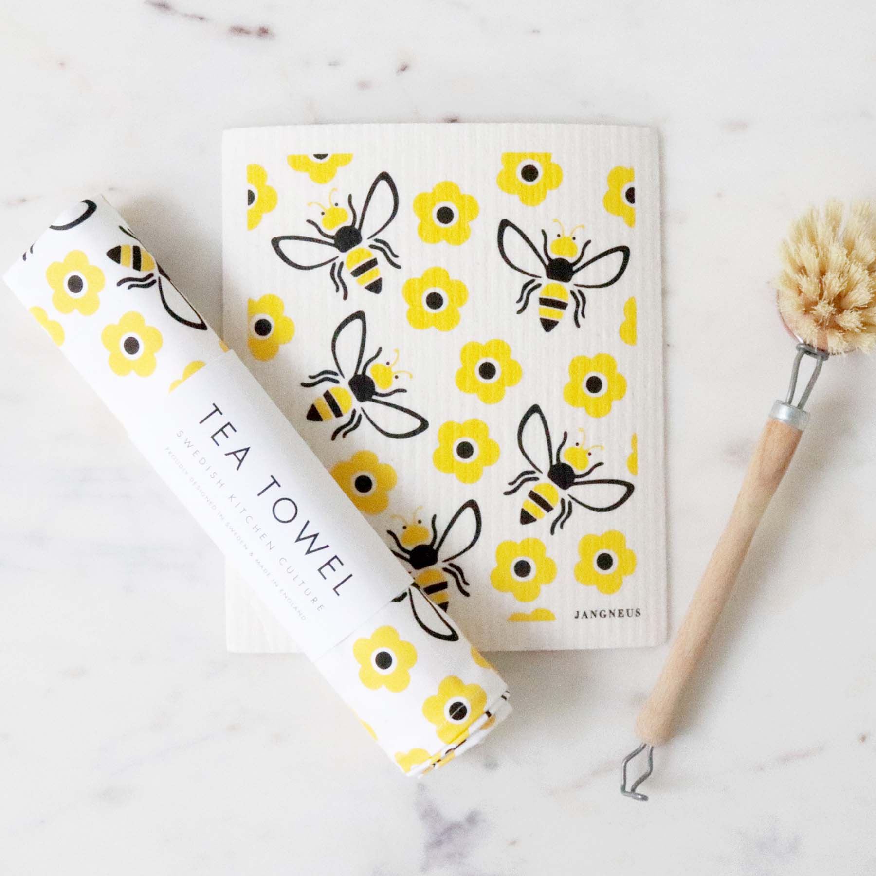 Cotton Tea Towel - Yellow Bees