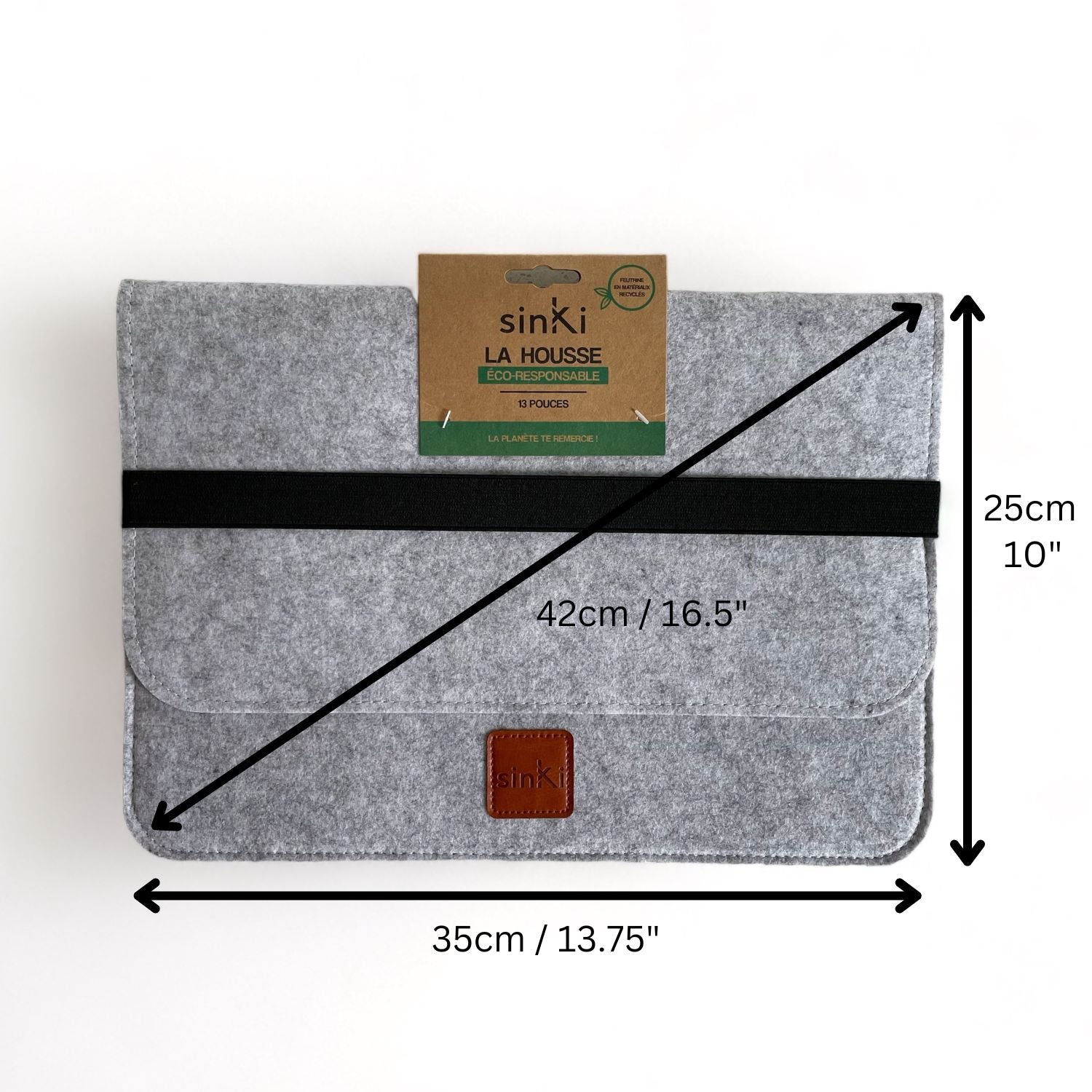 Dimensions of the light grey laptop sleeve