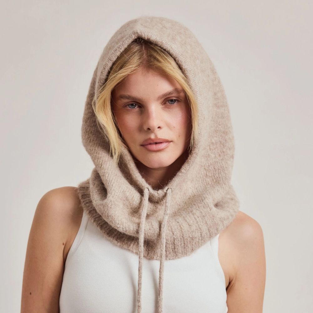 Beige Alpaca Drawstring Hood