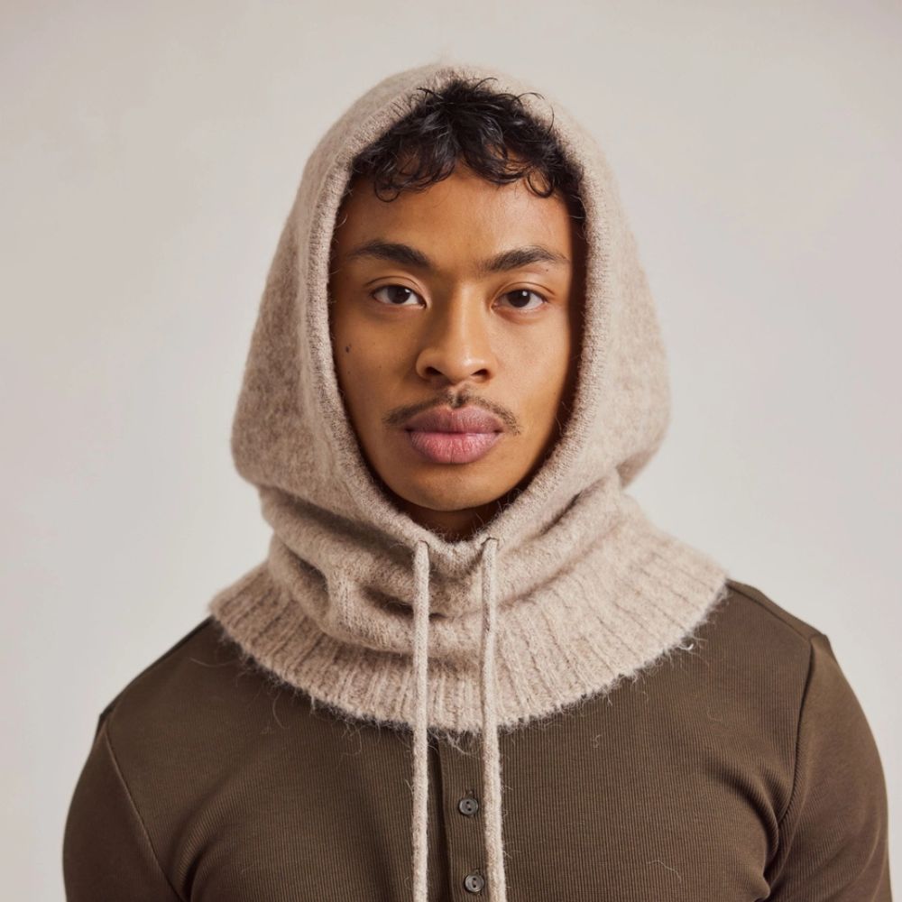 Beige Alpaca Drawstring Hood