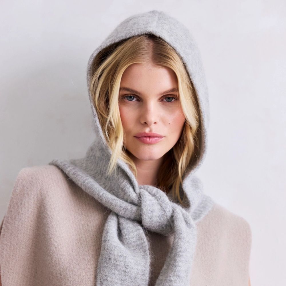 Grey Alpaca Hooded Scarf