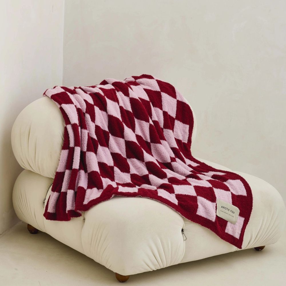 Pink Checkerboard Super Soft Teddy Fleece Throw
