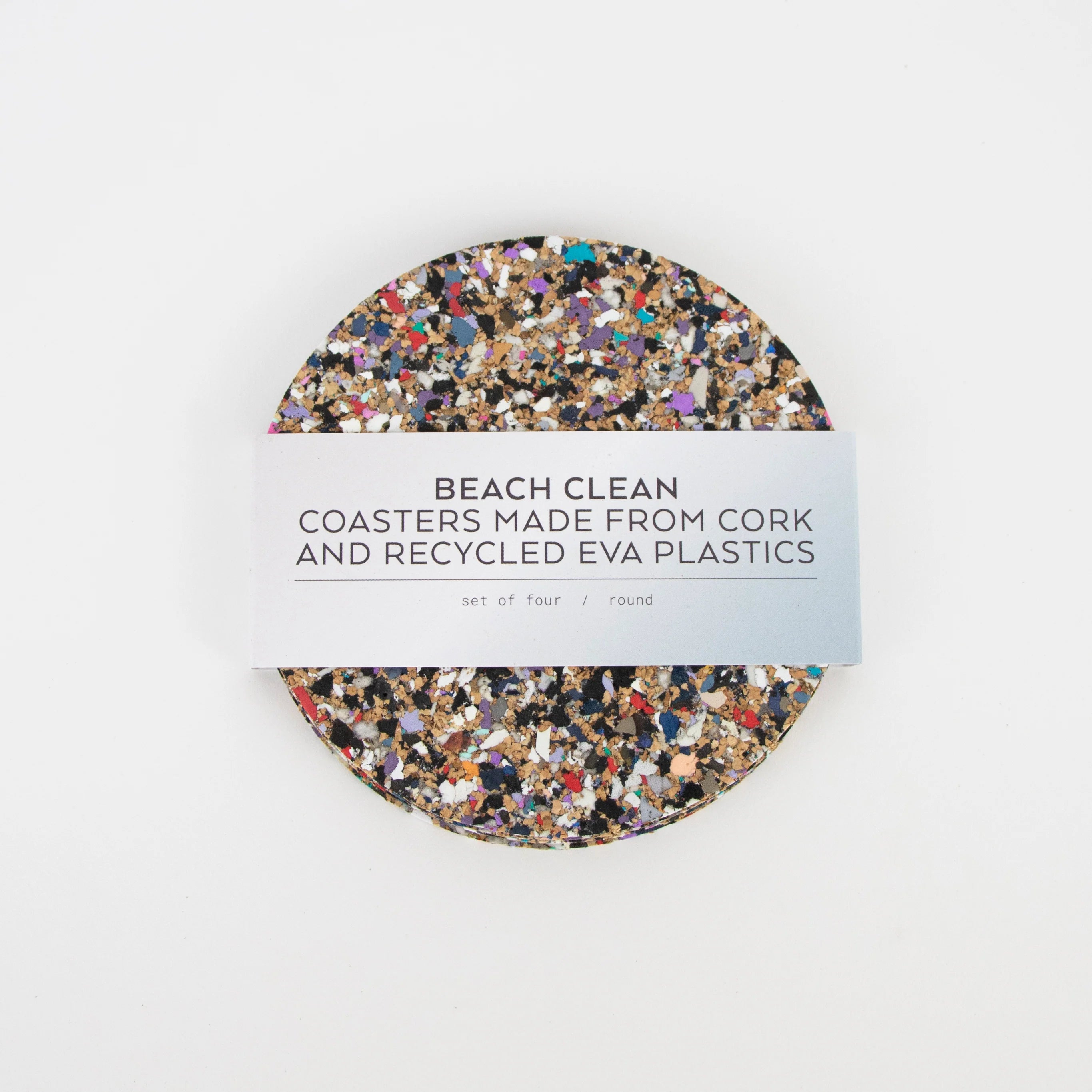 Beach Clean Set of 4 Round Recycled Cork Coasters by Liga