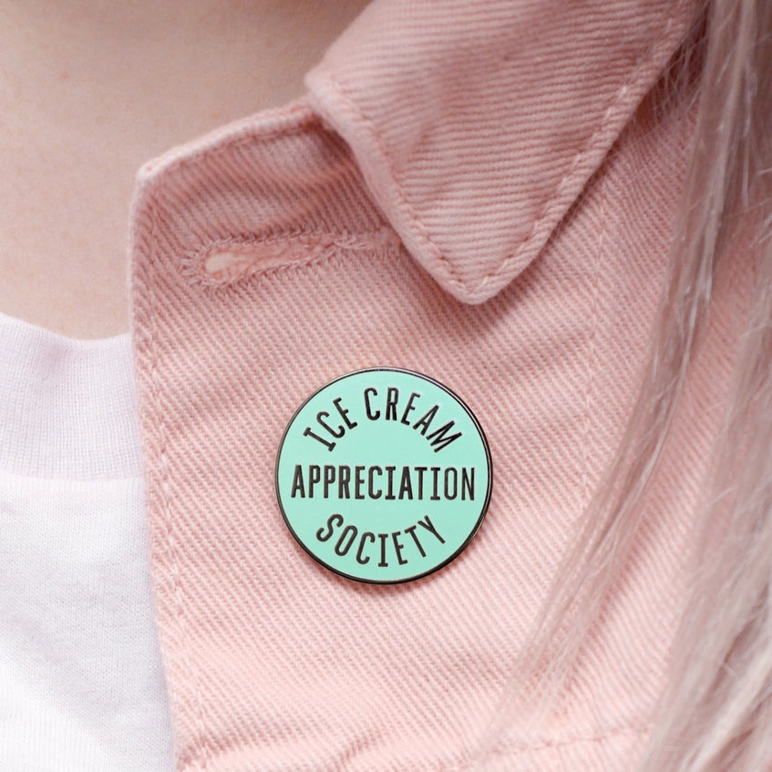 Ice Cream Appreciation Society Enamel Pin Badge by Alphabet Bags