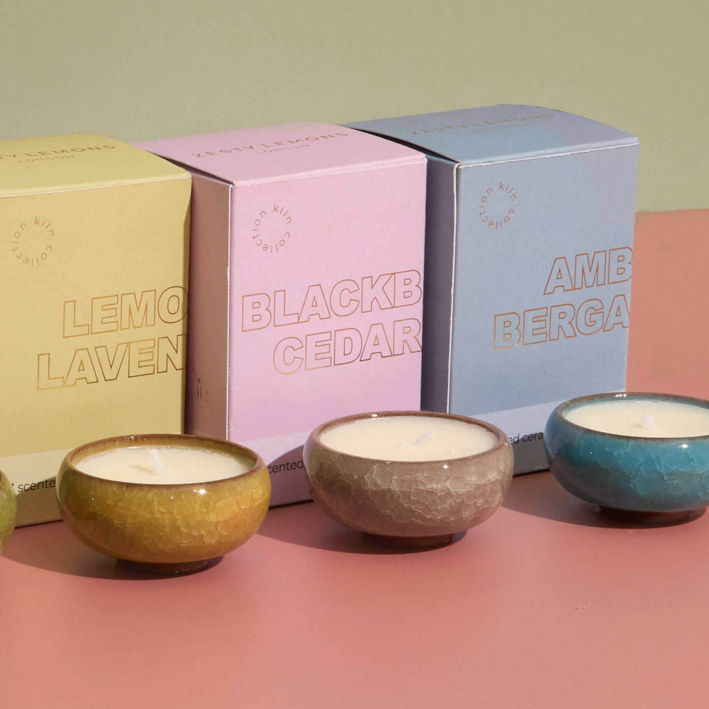 Set of 3 Lemon & Lavender Scented Tealights in Ceramic Tealight Holder