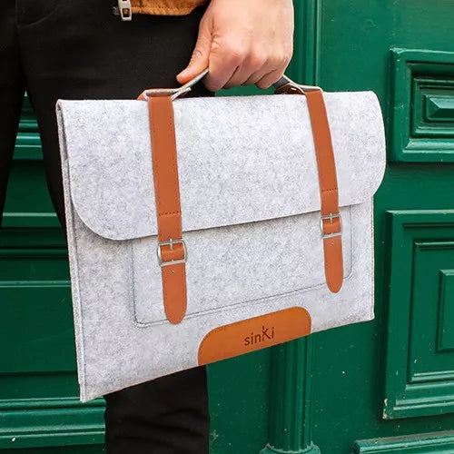 Satchel Style 13 Inch Recycled Laptop Sleeve in Light Grey by Sinki