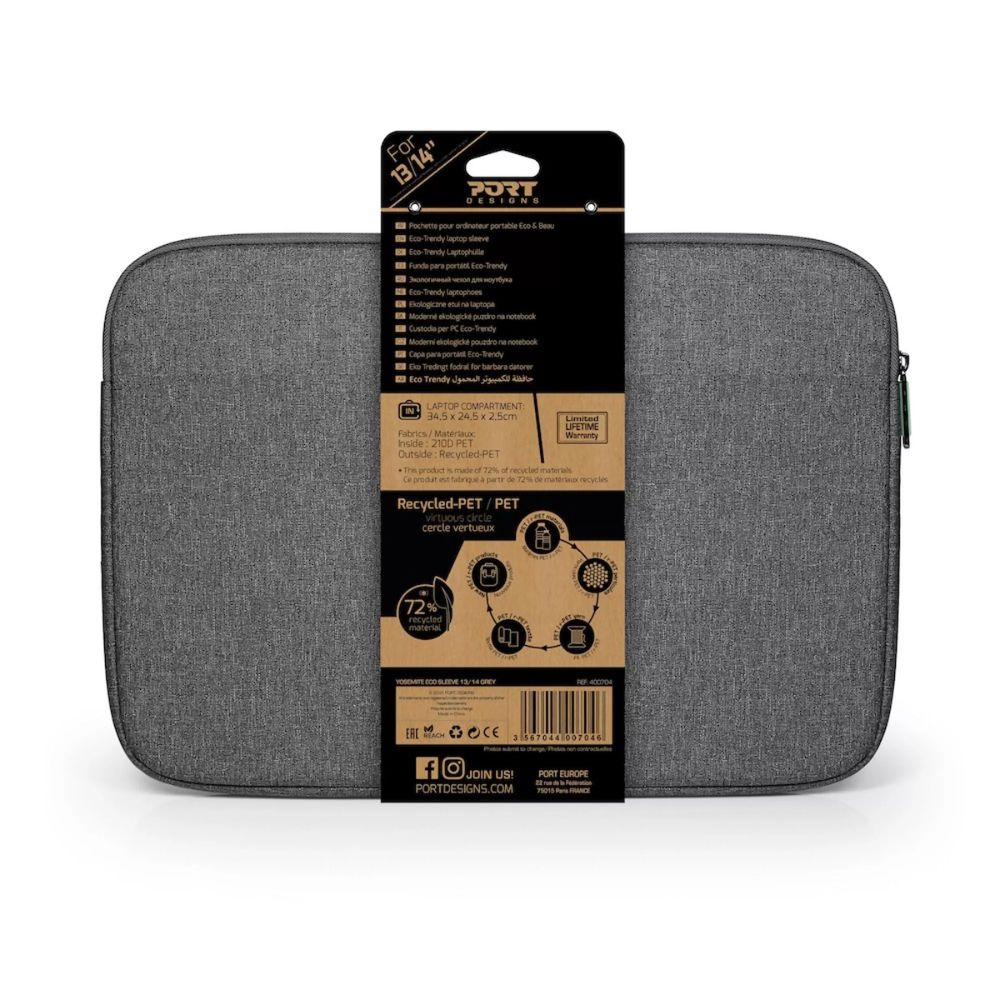 Grey Recycled 13 or 15 inch Laptop Sleeve by Port Designs