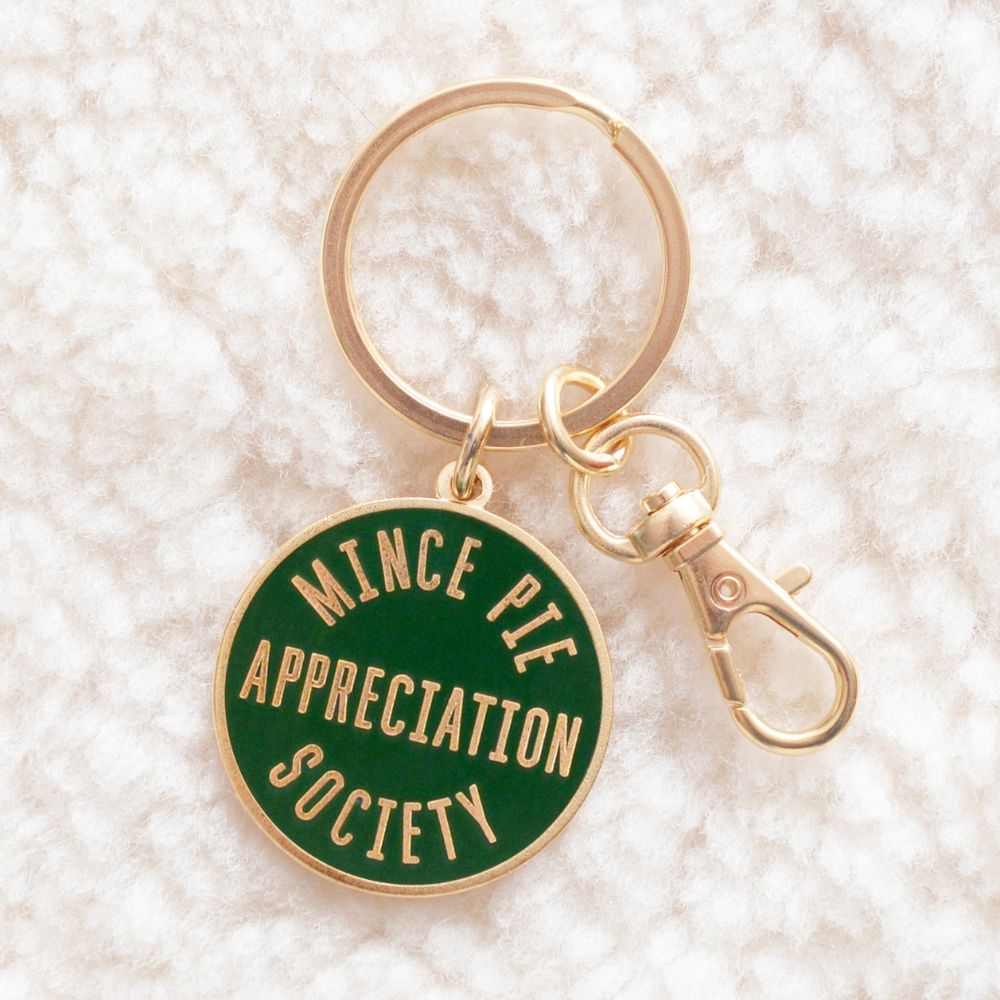 Mince Pie Appreciation Society Green Enamel Keyring by Alphabet Bags