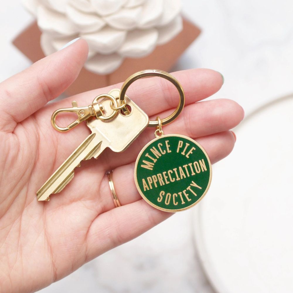 Mince Pie Appreciation Society Green Enamel Keyring by Alphabet Bags