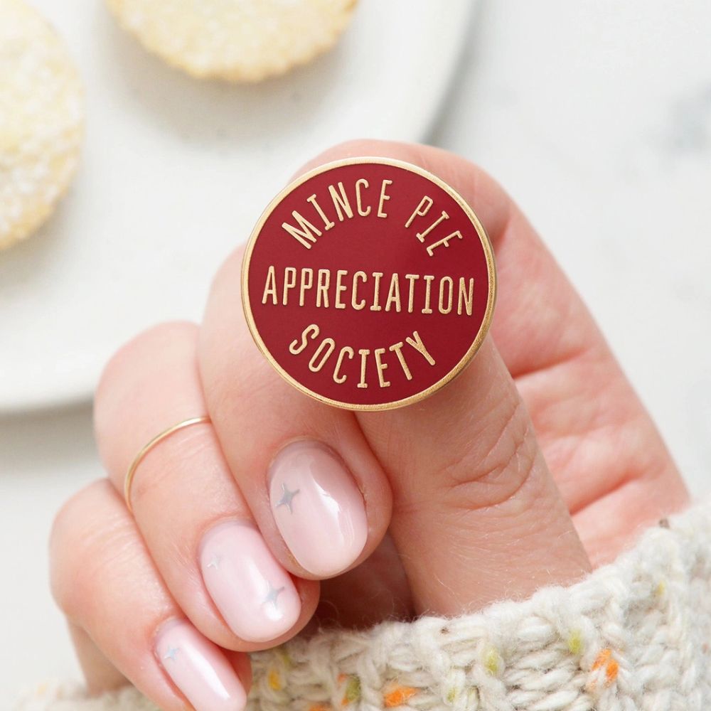 Mince Pie Appreciation Society Enamel Pin Badge - Red - by Alphabet Bags