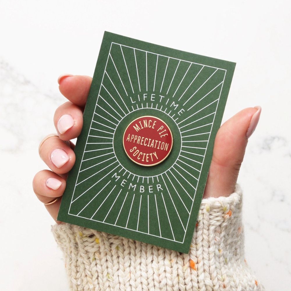 Mince Pie Appreciation Society Enamel Pin Badge - Red - by Alphabet Bags