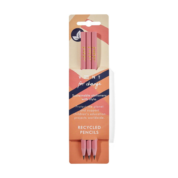 Pack of 3 Pink Recycled Pencils