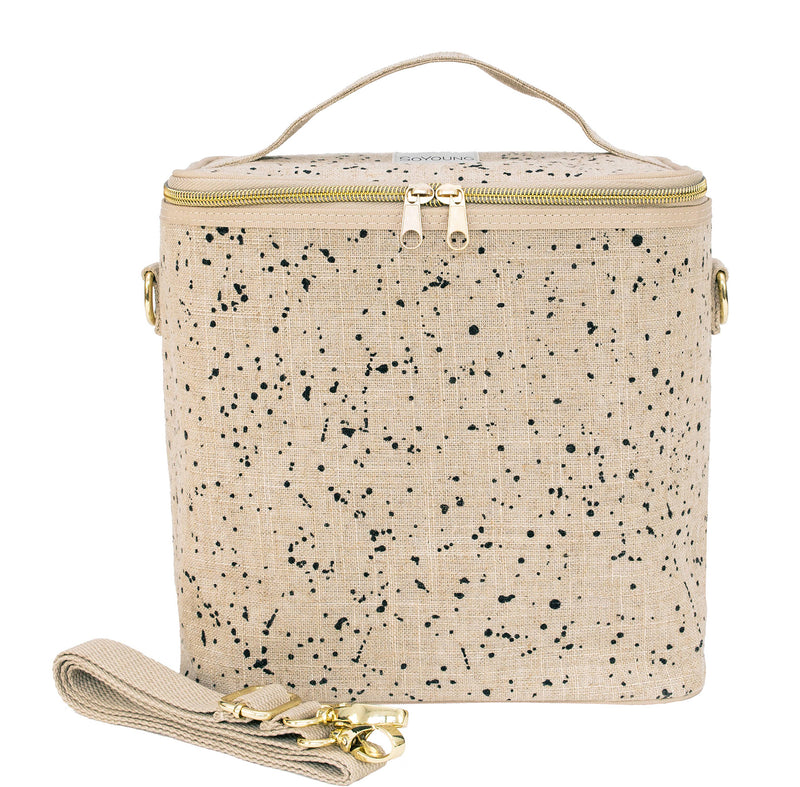 Natural linen insulated lunch bag with splatter print