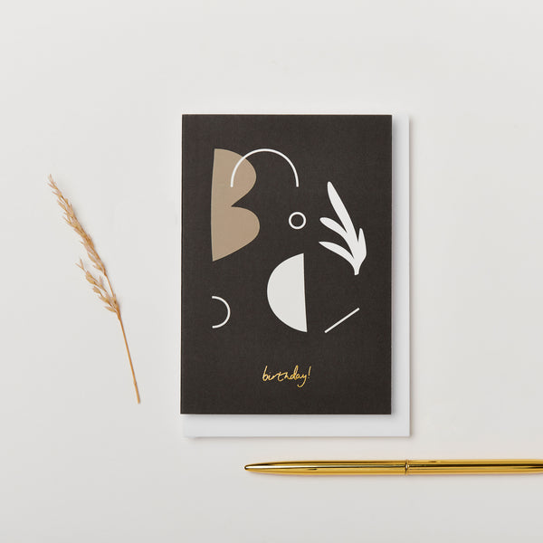 Black birthday card with abstract pattern