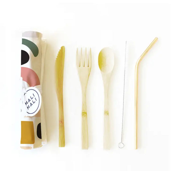 Bamboo Travel Cutlery Set - 6pc - Playful