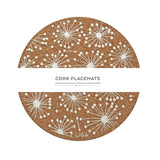 Cork placemats with dandelion print and cardboard bellyband