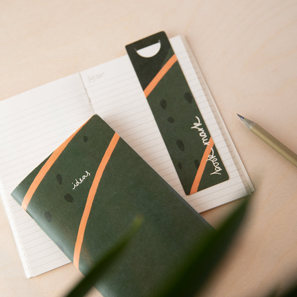 Recycled Mini Notebook & Bookmark - Green Lined - Pasoluna