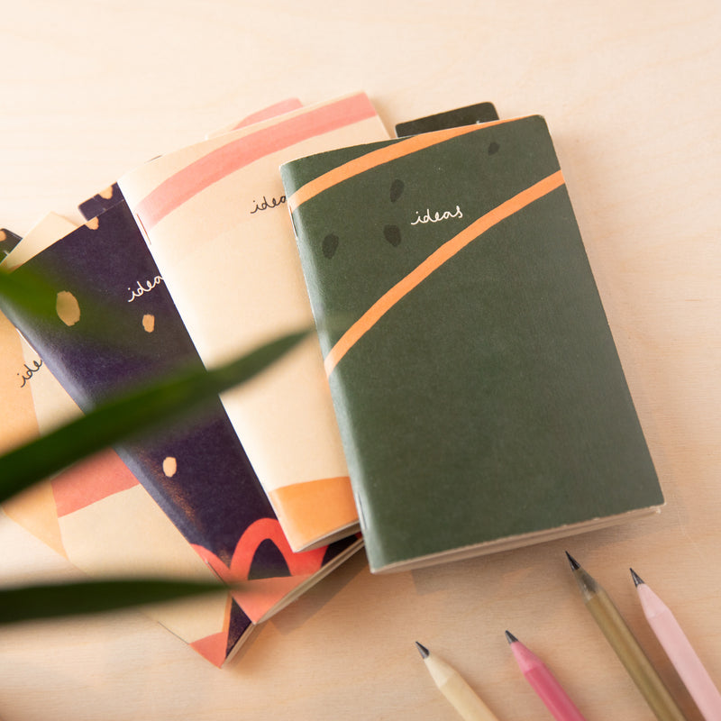 Recycled Mini Notebook & Bookmark - Green Lined - Pasoluna