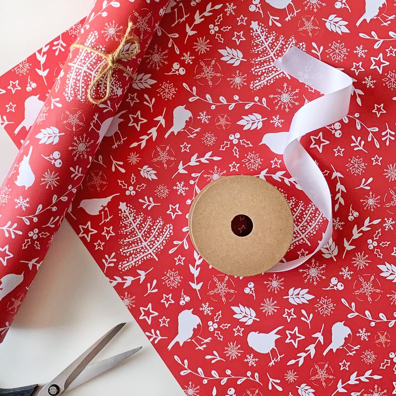 Recyclable Christmas Wrapping Paper - Scandi Robins by Rewrapped - Pasoluna