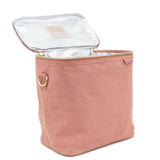 Linen lunch bag with the lid open