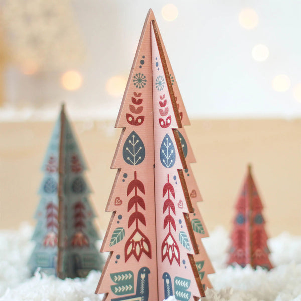 Wooden christmas decoration - Scandi Christmas tree in blush pink