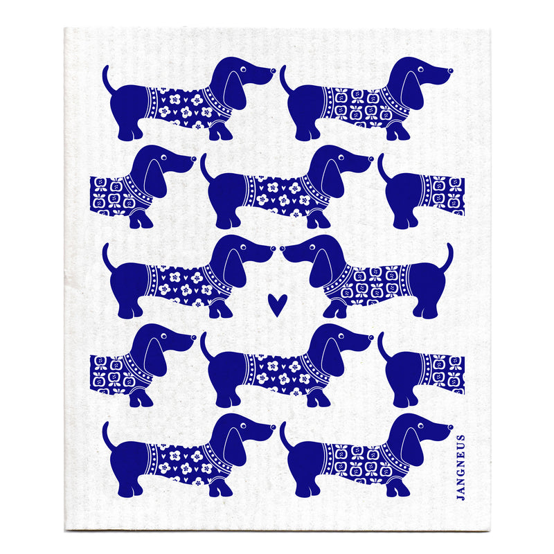 Compostable swedish dishcloth blue dachsund pattern