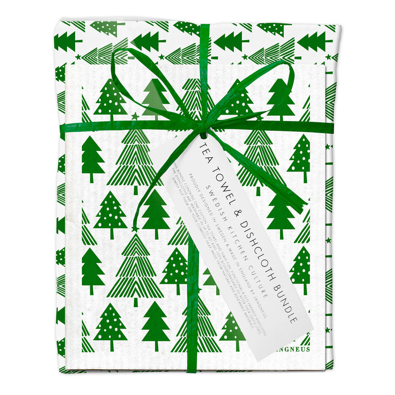 Tea Towel & Dishcloth Bundle - Christmas Forest