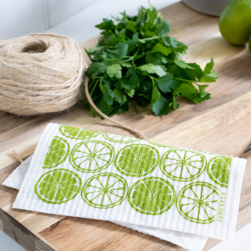 Compostable swedish dishcloth green citrus pattern