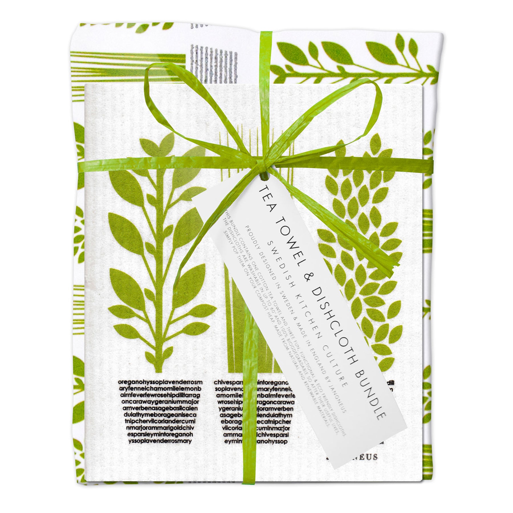 Tea Towel & Dishcloth Bundle - Green Herbs - Pasoluna