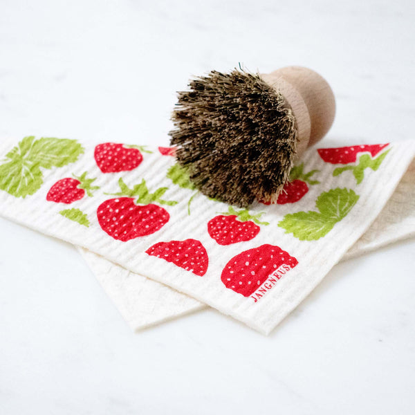 Compostable Swedish Dishcloth - Red Strawberries by Jangneus