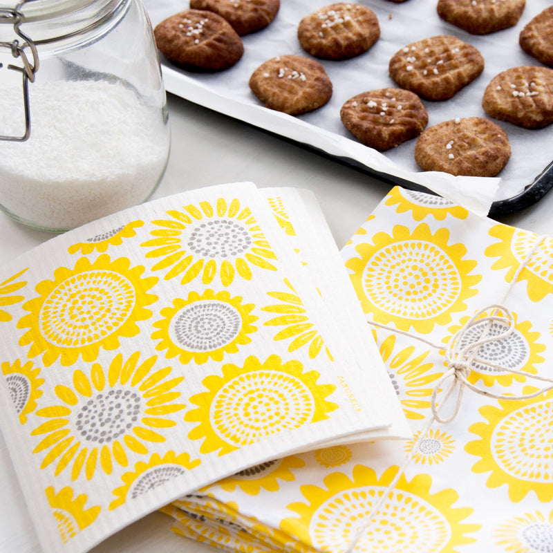 Tea Towel & Dishcloth Bundle - Yellow Sunflower - Pasoluna