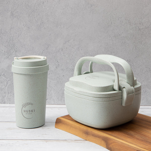 Recycled Rice Husk Lunchbox & Large Coffee Cup Set - Duck Egg - Pasoluna
