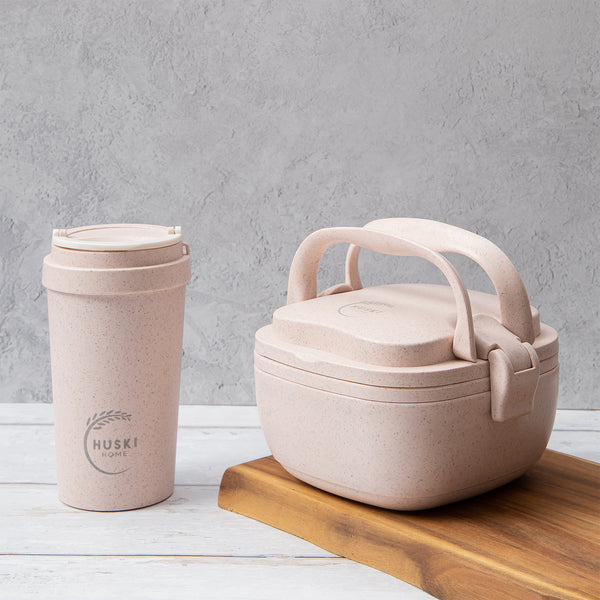 Recycled Rice Husk Lunchbox & Large Coffee Cup Set - Pink - Pasoluna