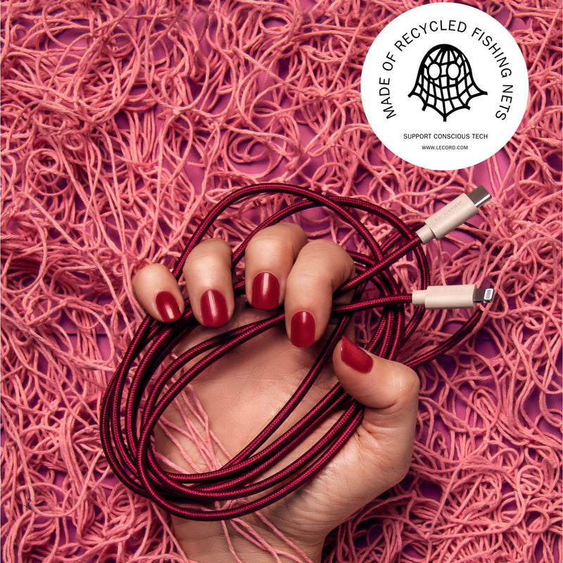 iPhone Charger Made From Recycled Fishing Nets - Red - Pasoluna