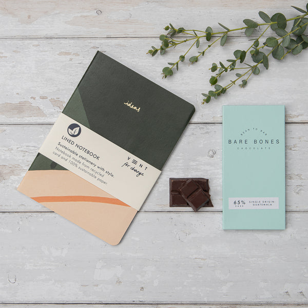 Soft Cover Notebook & Chocolate Gift Set - Green - Pasoluna
