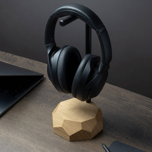 solid oak wood headphone stand